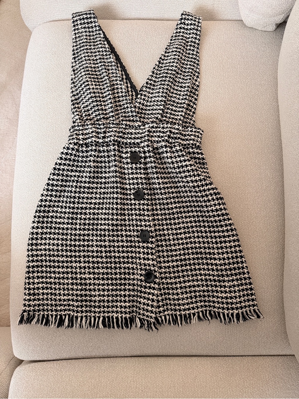 Zara Black and White Houndstooth Button-Front Mini Dress